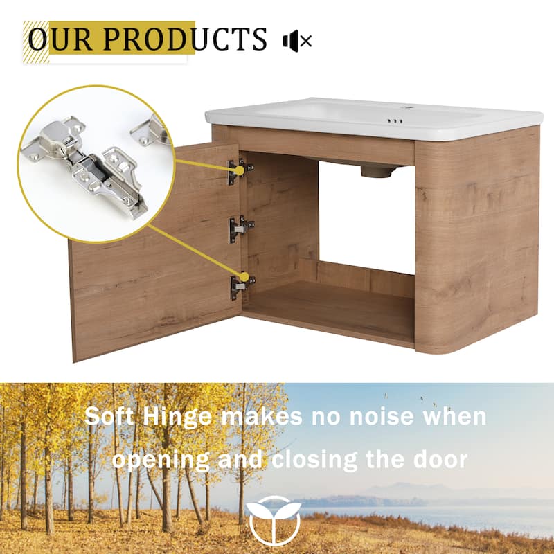 Wall-Mounted Bathroom Vanity with Ceramic Sink