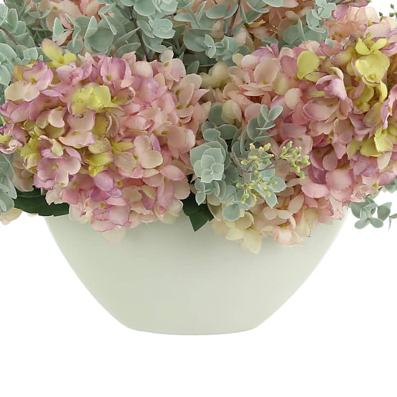 Cone Hydrangea and Eucalyptus Floral Arrangement - Pink, Aqua, White
