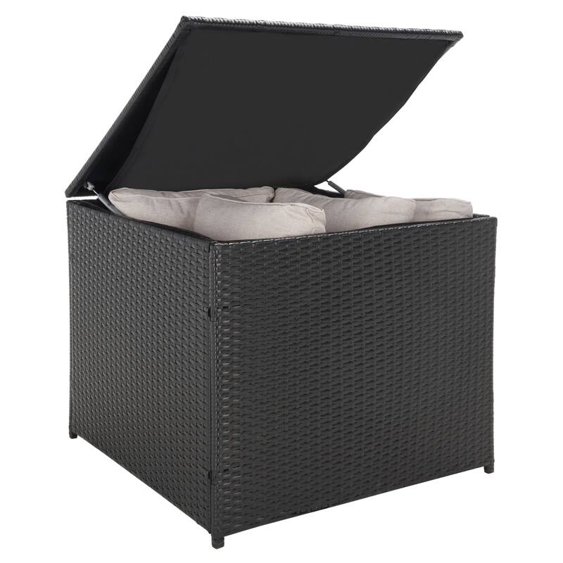 SAFAVIEH Helga Outdoor 4-Piece Conversation Patio Set with Storage - 57"W x 31"D x 26"H