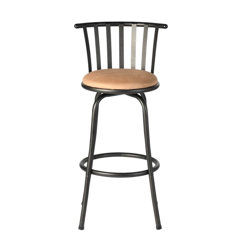 Brown Faux Leather Adjustable Bar Stool Armless with Swivel and Footrest