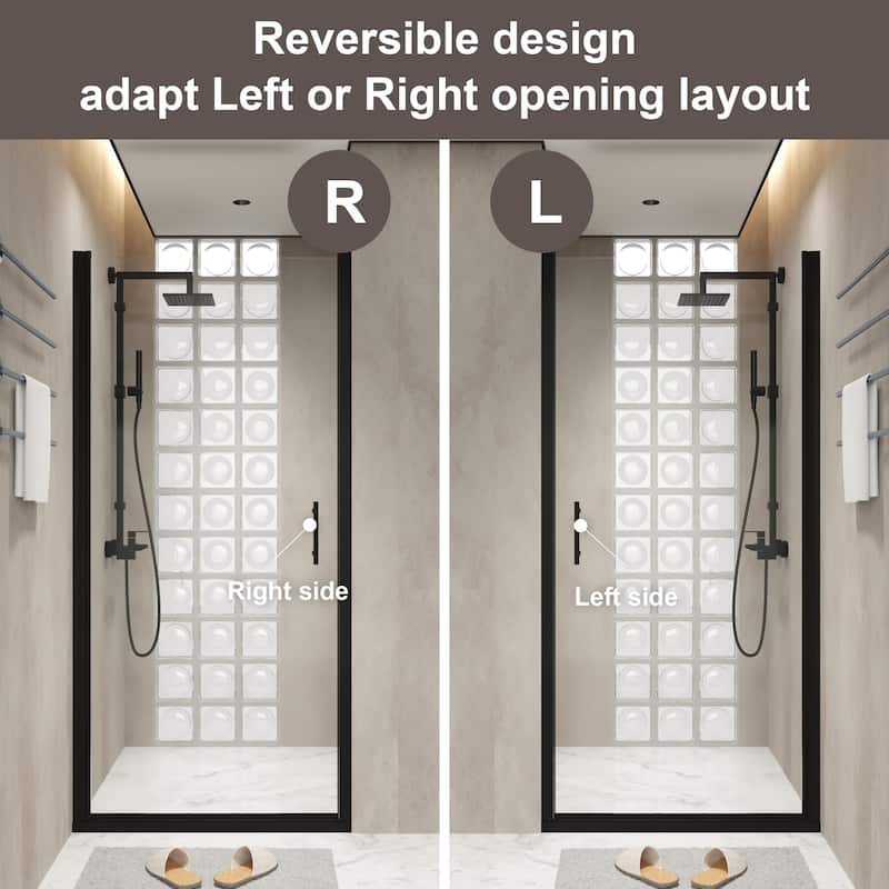 Pivot Shower Door 24/28/34 x 72 in., 6mm Tempered Glass, Matte Black Half Frame, Explosion-Proof Safety Film