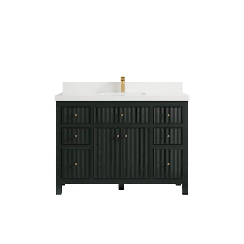 Willow Collections 48 in W x 22 in D Sonoma Free Standing Reeded Single Sink Bathroom Vanity with Countertop - 2" White Quartz - Dark Forest Green