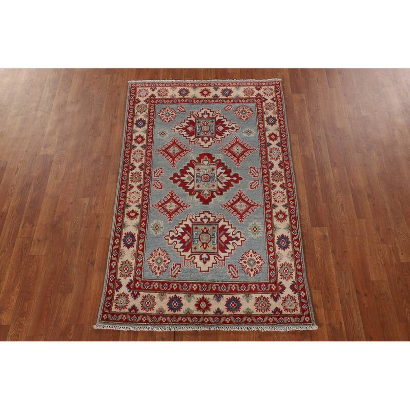 Blue Kazak Oriental Accent Rug Hand-Knotted Wool Carpet - 3'3"x 5'5"