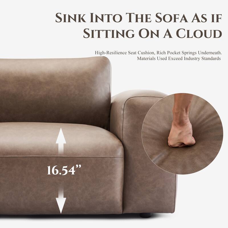 95" Oversized 3-Seater Sofa - Extra Deep Seats & Wide Arms, Down-Filled PU Leather Couch for Living Room, Apartment