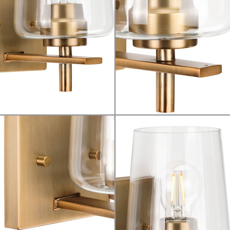 Calais Collection One-Light Vintage Brass Clear Glass Vanity Light - 5 in x 7 in x 8.5 in