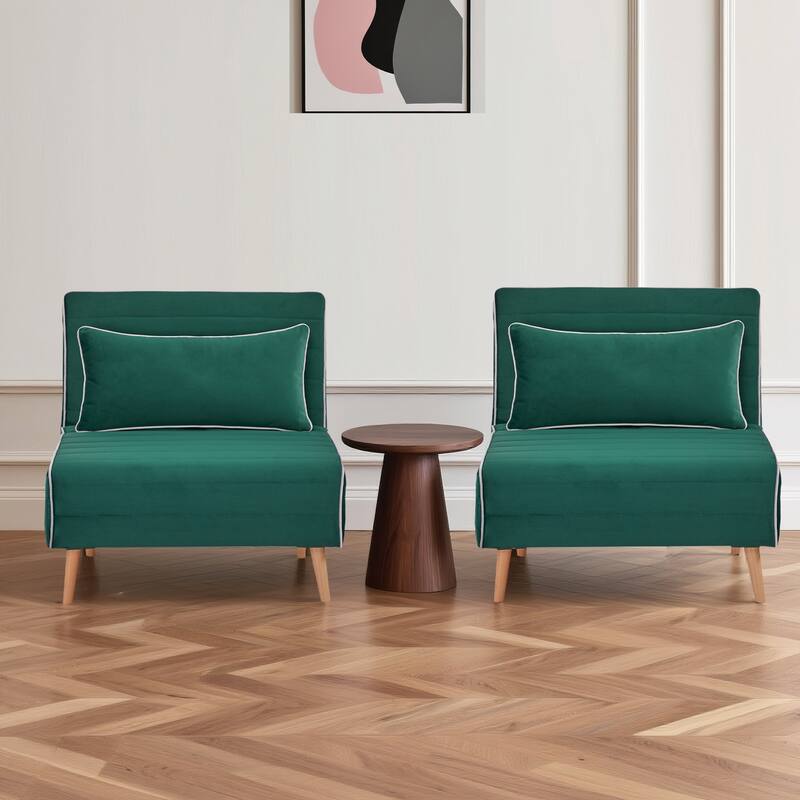 2-Piece Velvet Foldable Sleeper Sofa Chair, Sofa Bed with 3-Position Adjustable Backrest, Quick 10-Second Conversion - Green