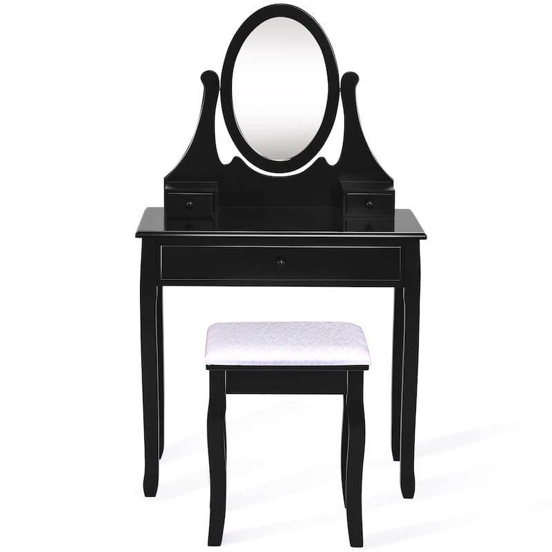 Costway Wooden Vanity Makeup Dressing Table Stool Set bathroom Black