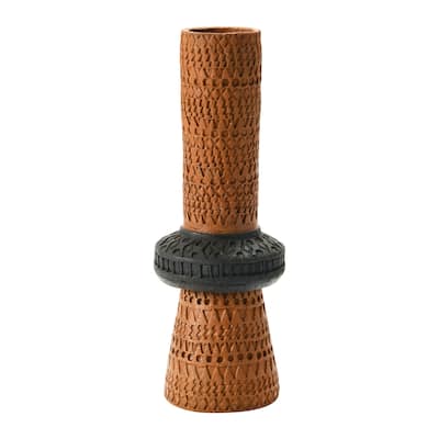 Handmade Debossed Terra-cotta Vase, Terra-cotta Color & Black