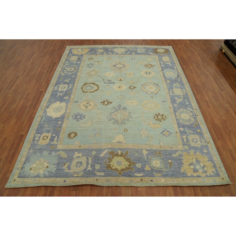 Vegetable Dye Wool Oushak Turkish Area Rug Floral Geometric Carpet - 11' 7'' X 9' 1''