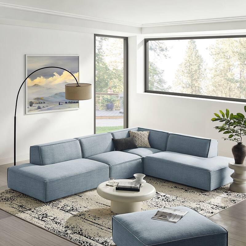 Restore 4-Piece Performance Fabric Upholstered Modular L-Shaped Armless Sectional Sofa - Sky