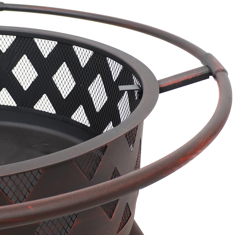 36-in. Bronze-finished Cross-weave Steel Firepit w/ Spark Screen