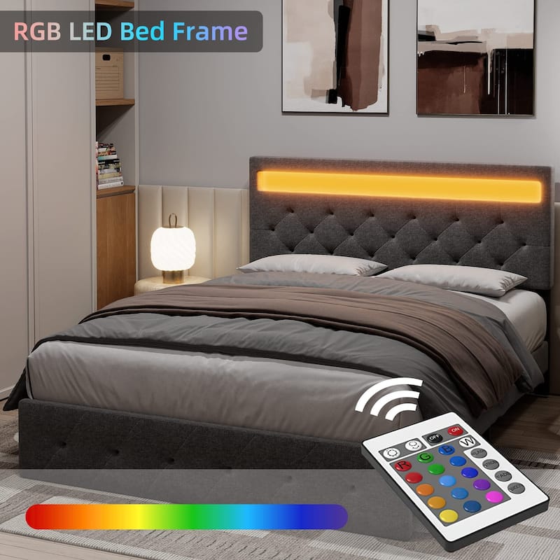Bed Frame with LED Lights Headboard