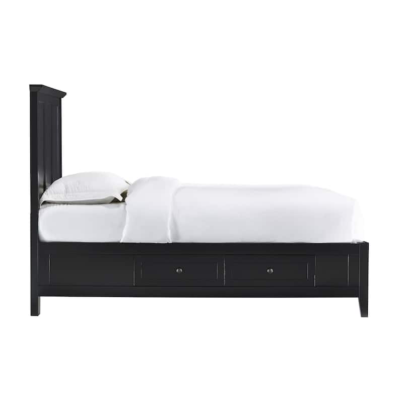 Kenji Full Size Bed, Panel Headboard, 4 Storage Drawers, Matte Black Wood