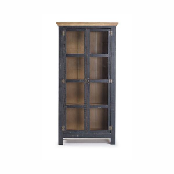slide 32 of 33, The Beach House Design Accent Cabinet w/ Glass Doors Black Golden Oak