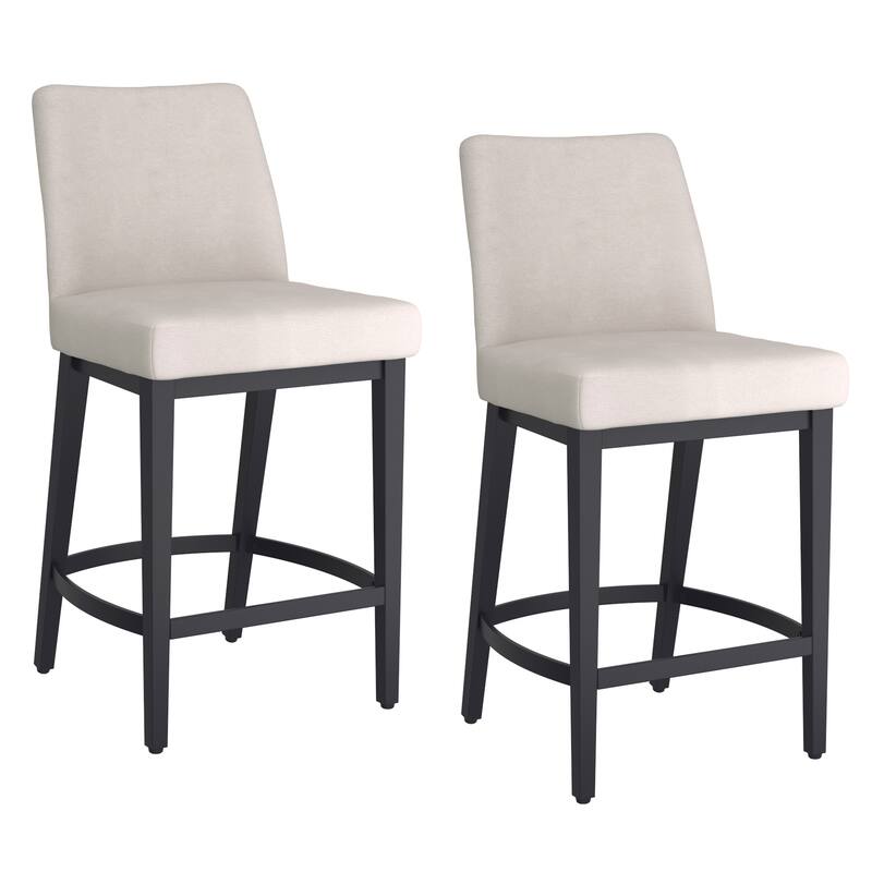 Modern Fabric and Metal 26" Counter Stool, Set of 2 - Beige and Black - N/A