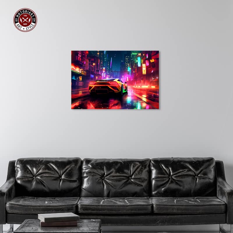 Notoriart City Night Drive Gallery Wrapped Car 1 Piece Canvas Wall Art