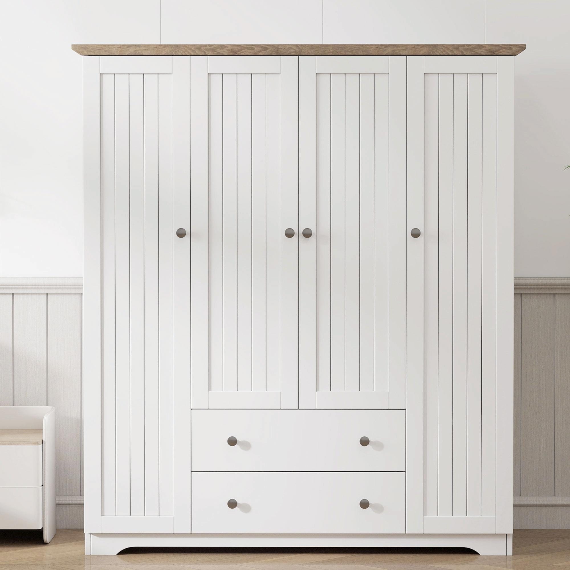 4 Door Wardrobe Armoire Closet with 2 Drawers