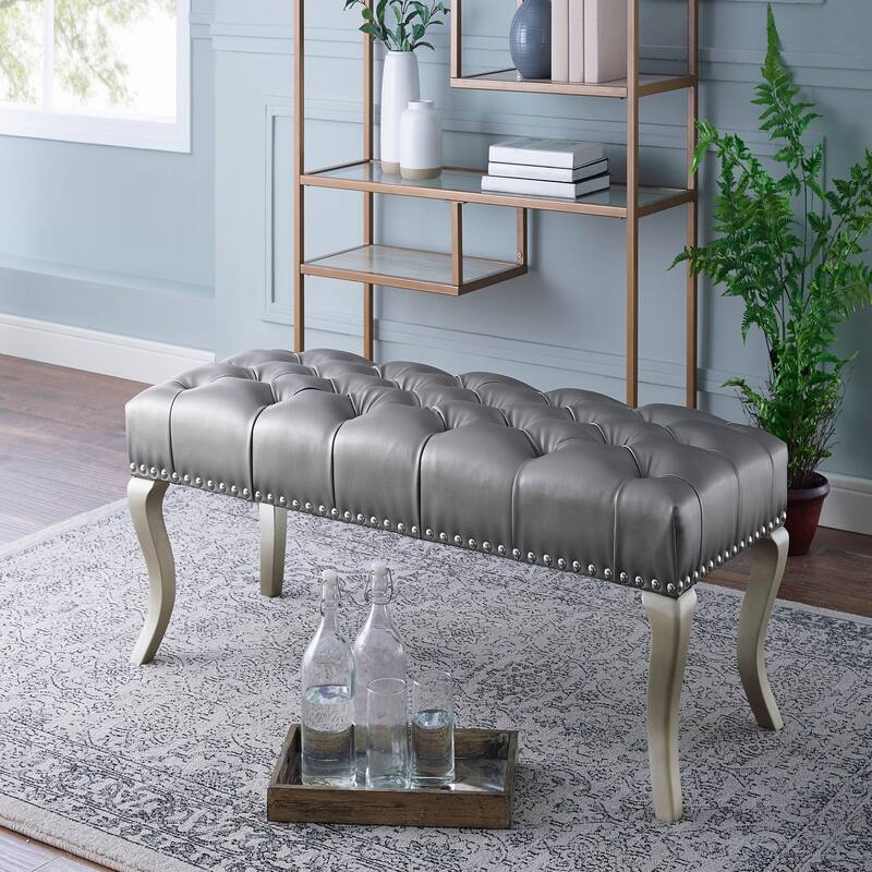 Tufted Fabric Upholstered Bench with Nailhead Trim
