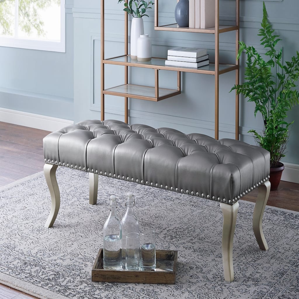 Tufted Fabric Upholstered Bench with Nailhead Trim