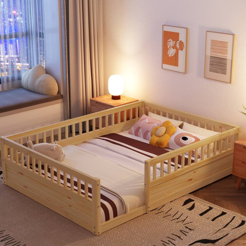 Pine Floor Bed Frame with Fence