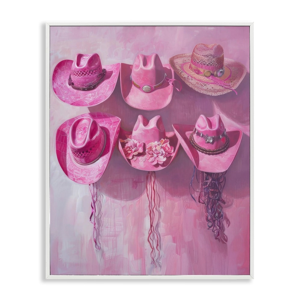 Stupell Hanging Pink Cowgirl Hats Framed Giclee Art Design By LSR Design Studio