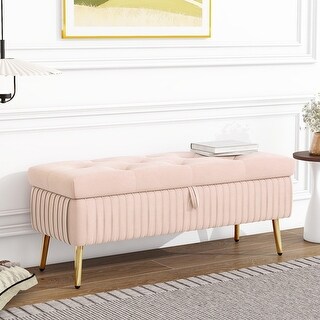 44.5 Inch Storage Bench with Safety Close Hinge/Solid Frame/Metal Legs ...