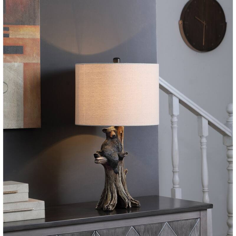 24.75" In Black Bear On A Tree Polyresin Table Lamp