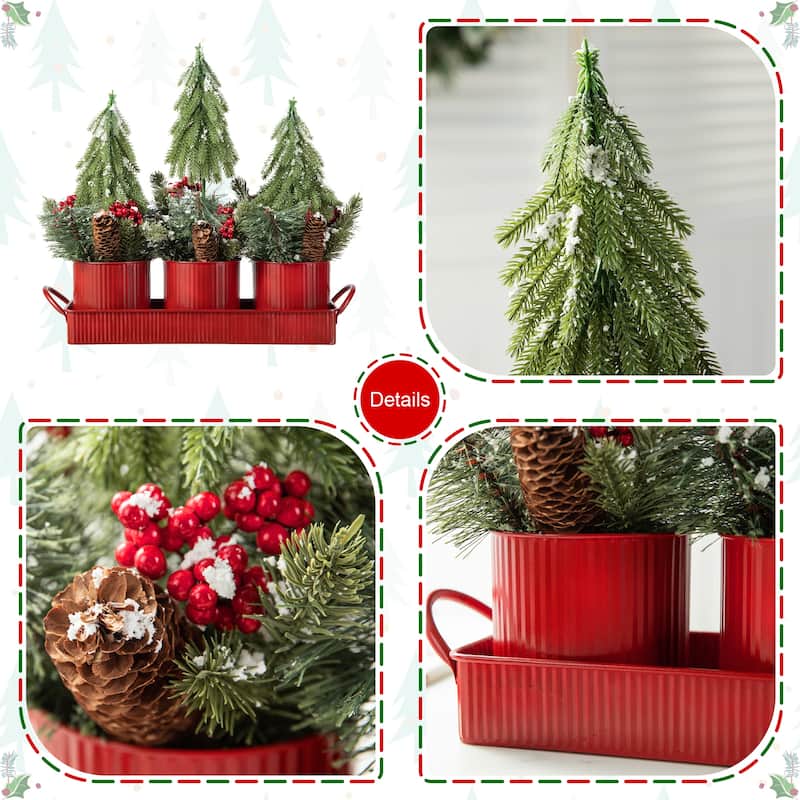 Glitzhome 21"L Christmas Metal Potted Triple Trees Centerpiece Table Settings