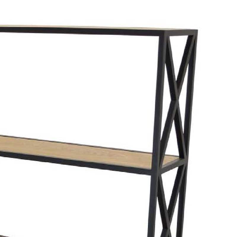 Lewy Plant Stand, X-Cross Sides, 4 Tier Wood Shelves, Black Metal