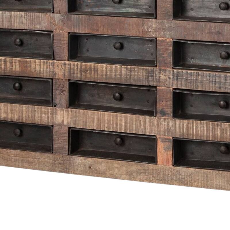 HomeRoots 63" Brown and Black Solid Wood 16 Drawer Sideboard - 16' X '32' X '63