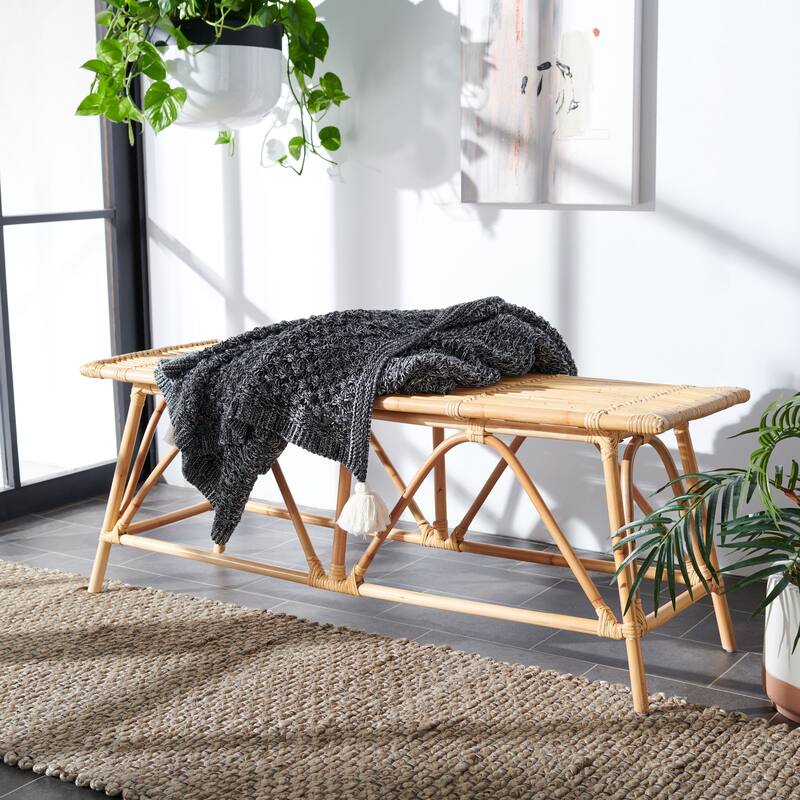 SAFAVIEH Marliis Coastal Rattan Rectangle Coffee Table - 15.8" W x 47.6" L x 18.5" H - 16Wx48Dx19H - Natural
