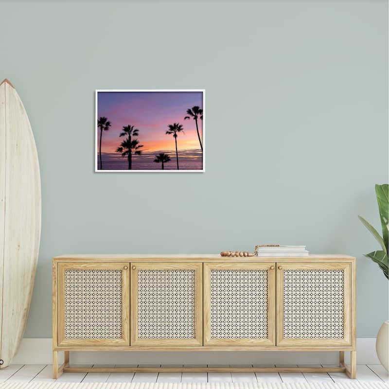 Stupell Purple Sunrise Sky Tall Palm Trees Silhouettes Framed Wall Art, Design by Jeff Poe Photography