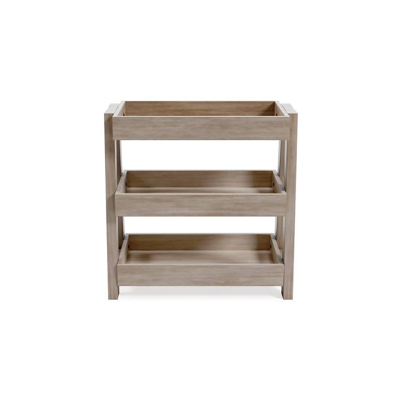 Arid Accent Table, 3 Storage Tray Shelves, 26 Inch, Brown Solid Wood