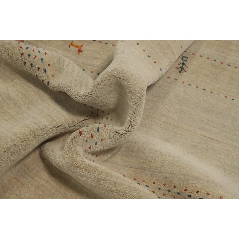 Hand Knotted Oriental 100% Wool Carpet Tribal Animal Pictorial Beige & Ivories Gabbeh Area Rug - 7' 11'' X 4' 11''