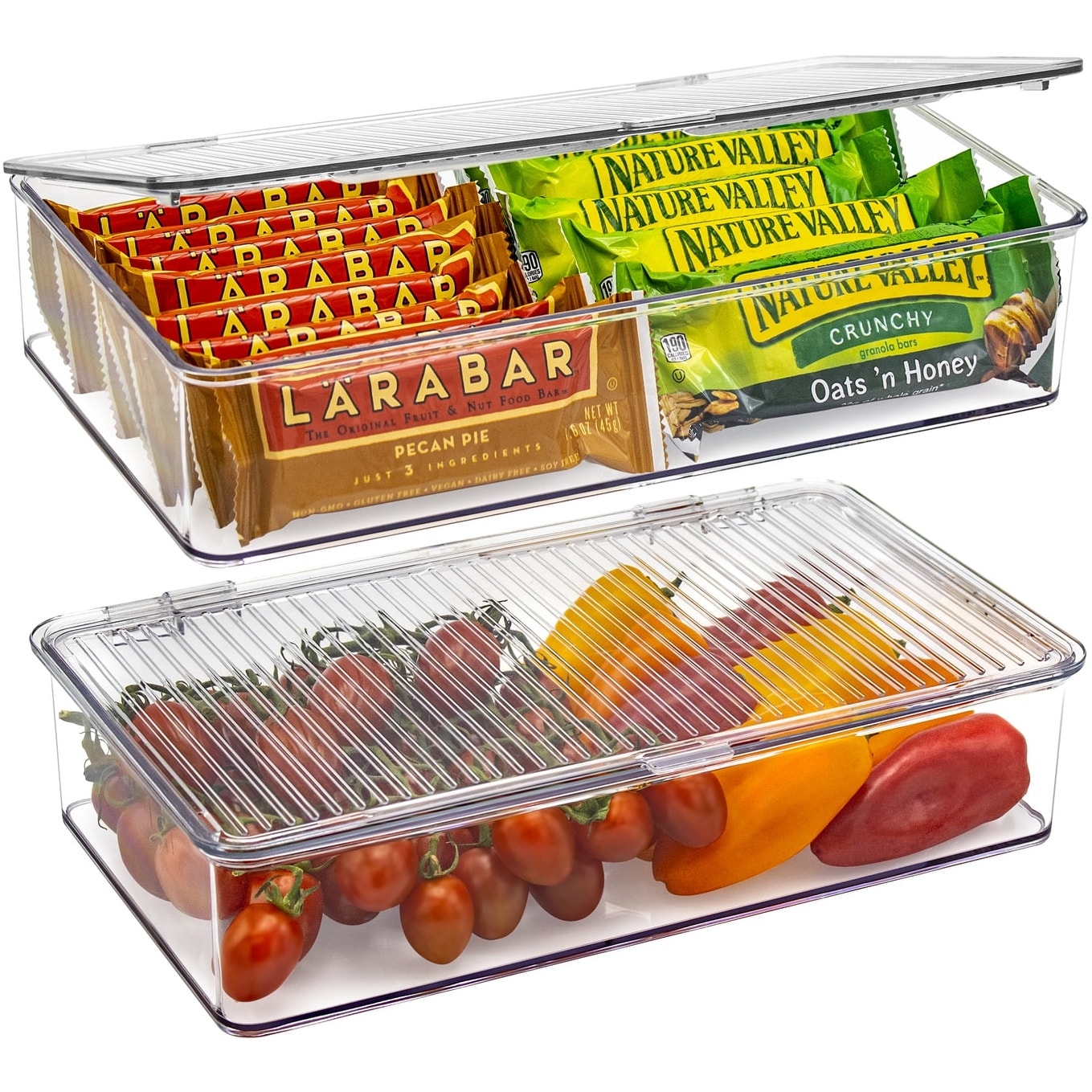 Small Clear Storage Bins with Lids, 10.87x6.50x2.37-inch Stackable Organizer Containers for Kitchen Pantry