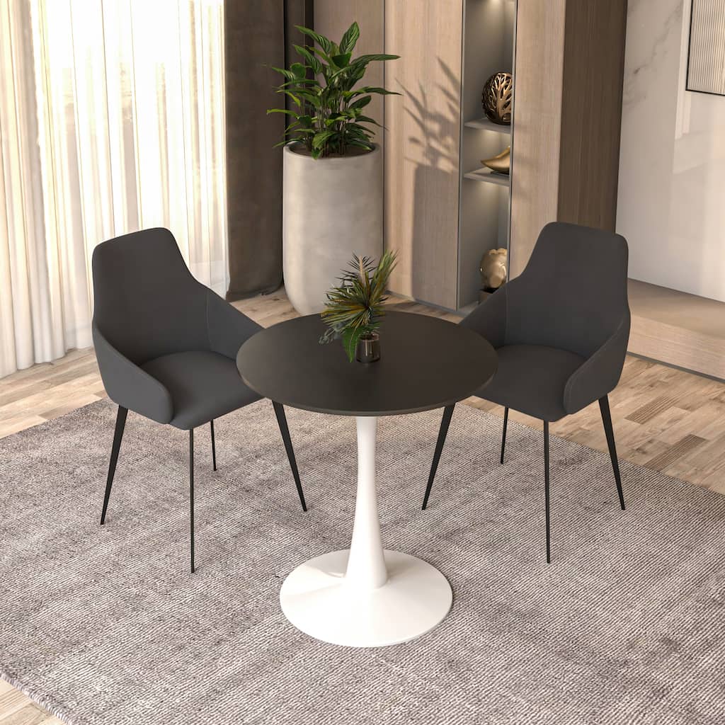 Bristol Modern Minimalist Round Dining Table 24" MDF Wood Tabletop in White Steel Base for Home, Kitchen, or Restaurant Use