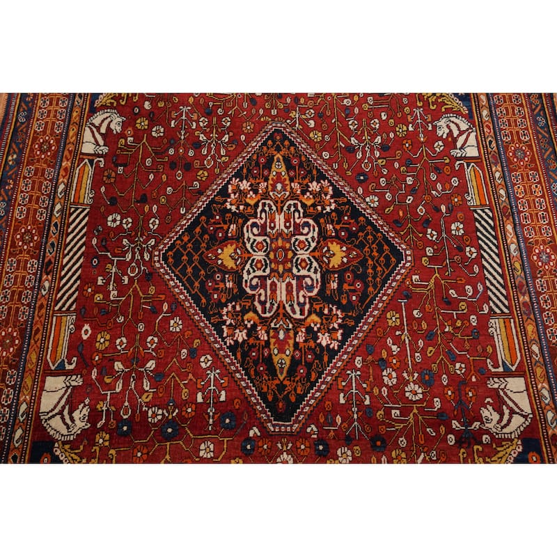 Hand Knotted Oriental 100% Wool Carpet Traditional Floral Oranges & Rust Qashqai Area Rug - 8' 6'' X 5' 1''