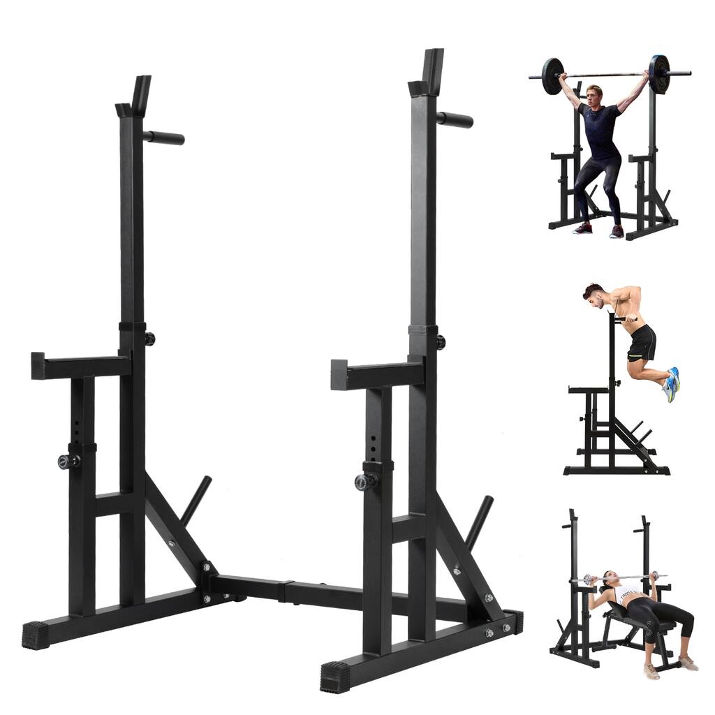 Adjustable Squat Rack Barbell Rack, Multi-Function Dip Stand Fitness ...
