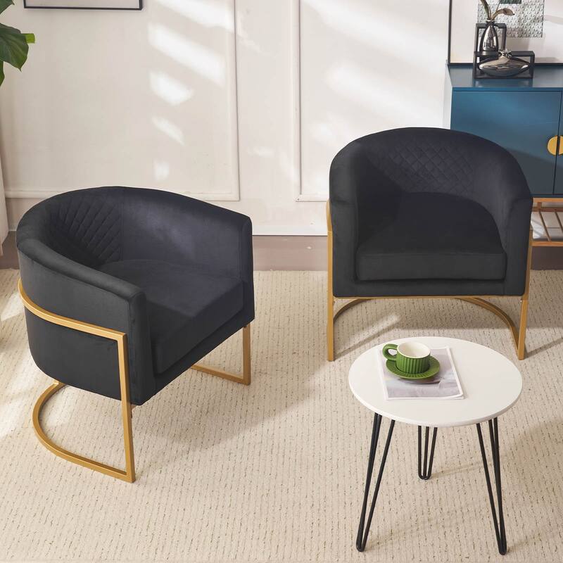 Upholstered velvet chair Gold metal bracket, medieval living room office tea room lounge chair with curved backrest