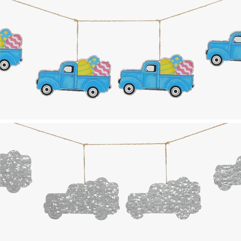 Glitzhome Easter Wooden Eggs Door Hanger Metal Truck Bunny Garland Wall Hanging Decor - N/A
