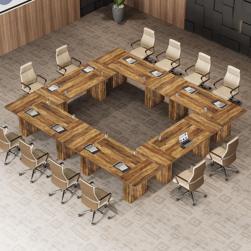 70.1-Inch Brown MDF Conference Table, 6 ft Boardroom Meeting Room Table - 6 Pcs