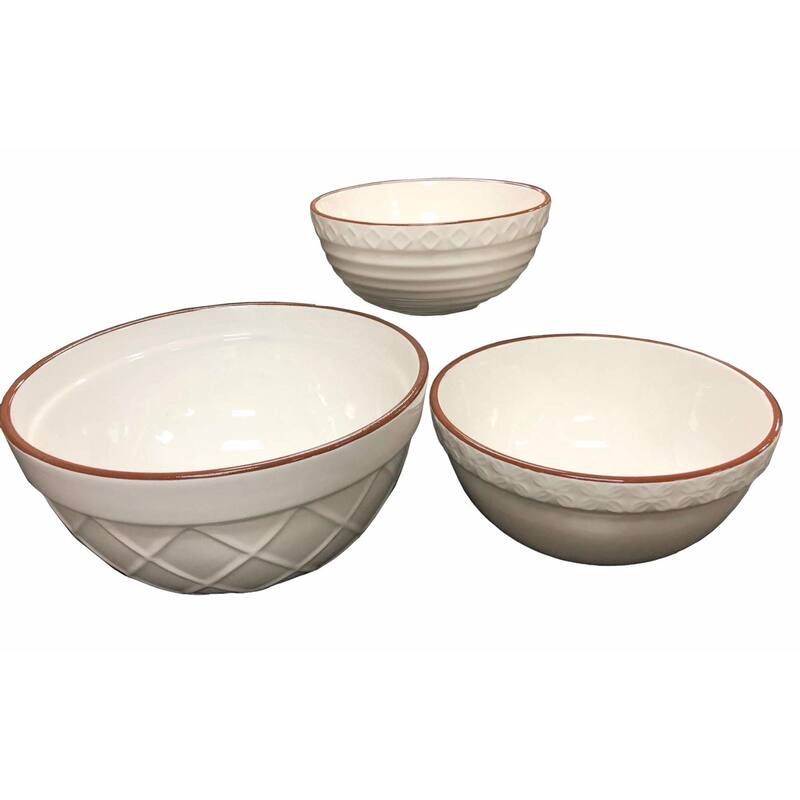 Omniware Set of 3 Mixing Bowls with Embossed Design - 10.5" D X 5" H - White