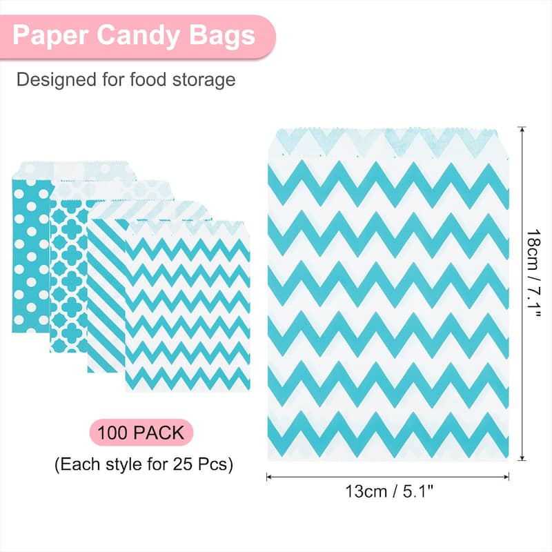 100Pcs Kraft Paper Treat Bags, 7" x 5" Candy Bags Flat Favor Bags - Light Blue