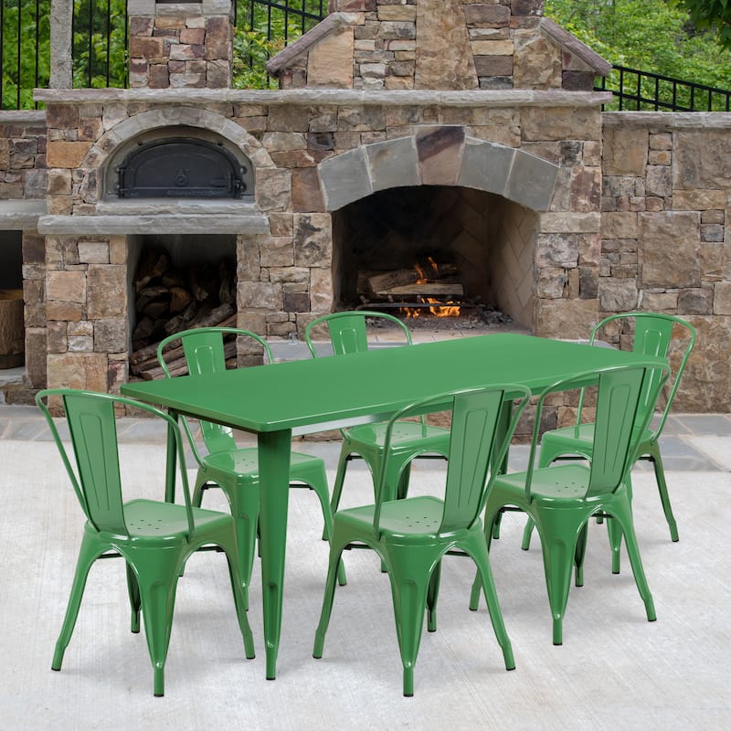 Rectangular Metal Indoor-Outdoor Table Set - Green