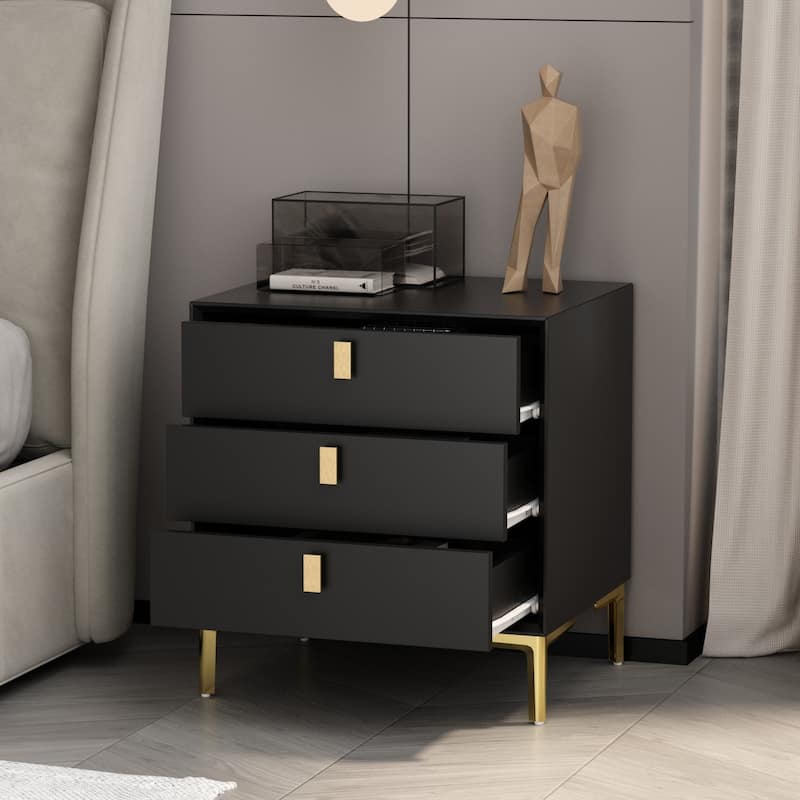 21.3"H Wood Nightstand End Table Console Table Black/White - Black