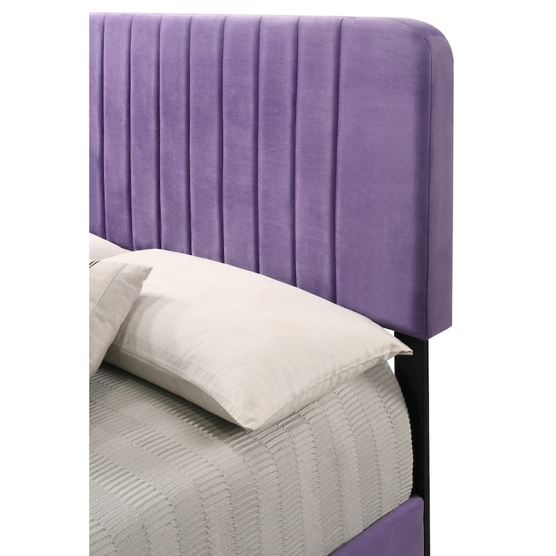 Velvet Channel Tufted Upholstered Queen Panel Bed - 86" - Purple