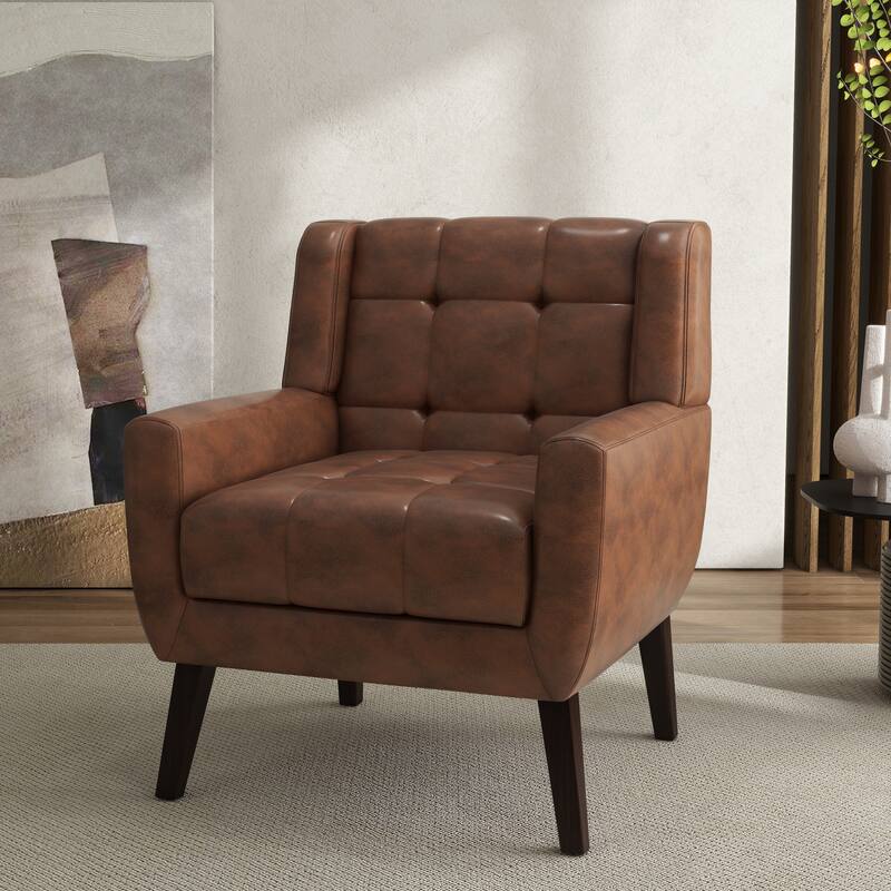 Modern Tufted Wingback Accent Chair Linen/Faux Leather/Velvet Armchair