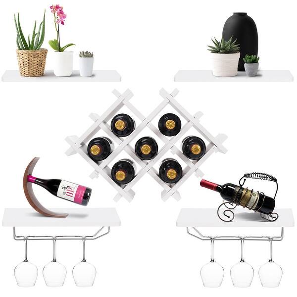 Shop Gymax Set Of 5 Wall Mount Wine Rack Set Storage Shelves And