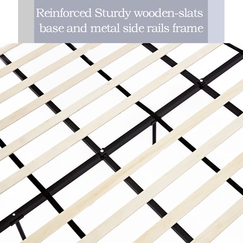 Upholstered Wingback Platform Bed with High Headboard, King Size Platform Bed Frame, Wood and Metal Slat Support, Noise Free