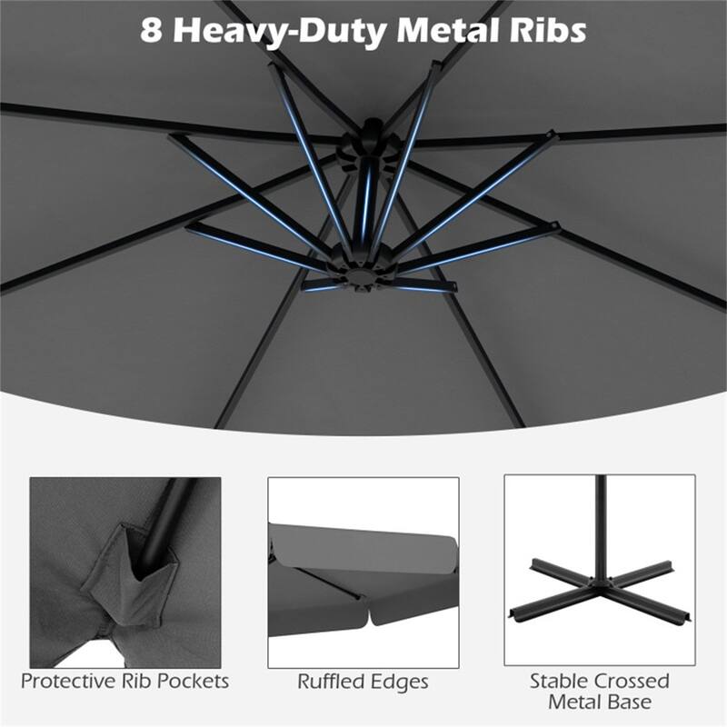 10ft Patio Cantilever Umbrella with Crank Handle and Adjustable Tilt Protective Cover Included